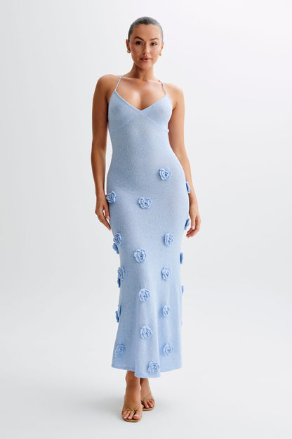 Trice | Women's V-Neck 3D Floral Appliqué Knit Maxi Dress