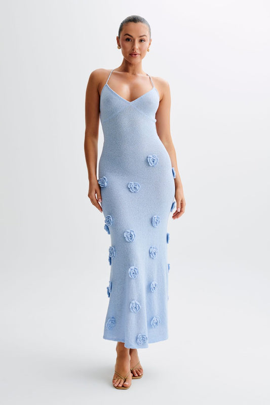 Trice | Women's V-Neck 3D Floral Appliqué Knit Maxi Dress