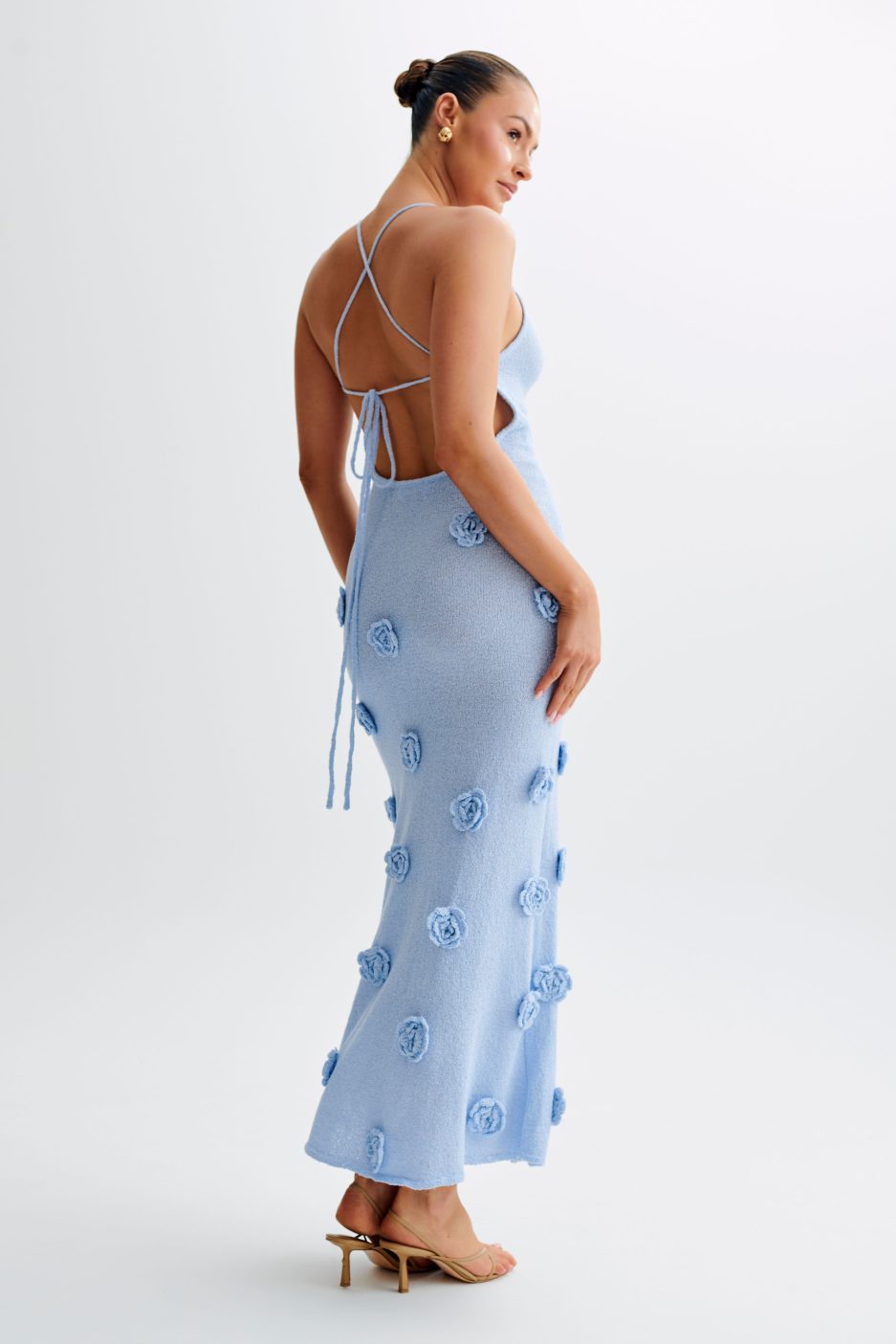 Trice | Women's V-Neck 3D Floral Appliqué Knit Maxi Dress