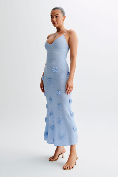 Trice | Women's V-Neck 3D Floral Appliqué Knit Maxi Dress