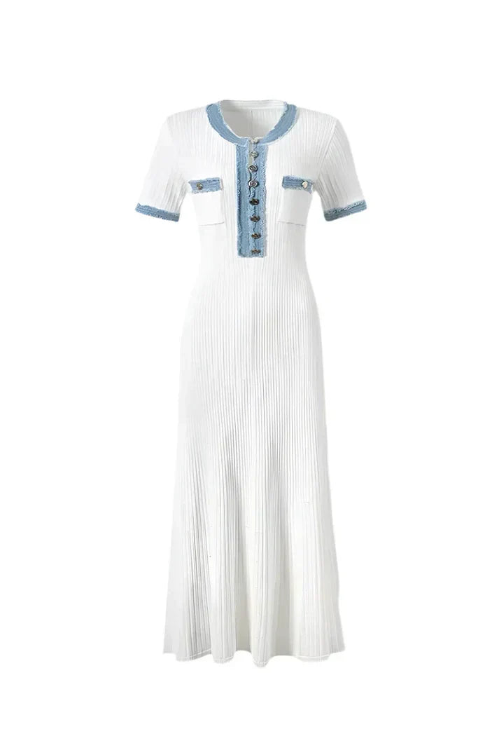 Selin | Women's Eyelet Rib-Knit Buttoned Midi Dress
