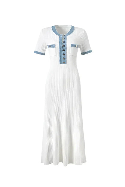 Selin | Women's Eyelet Rib-Knit Buttoned Midi Dress