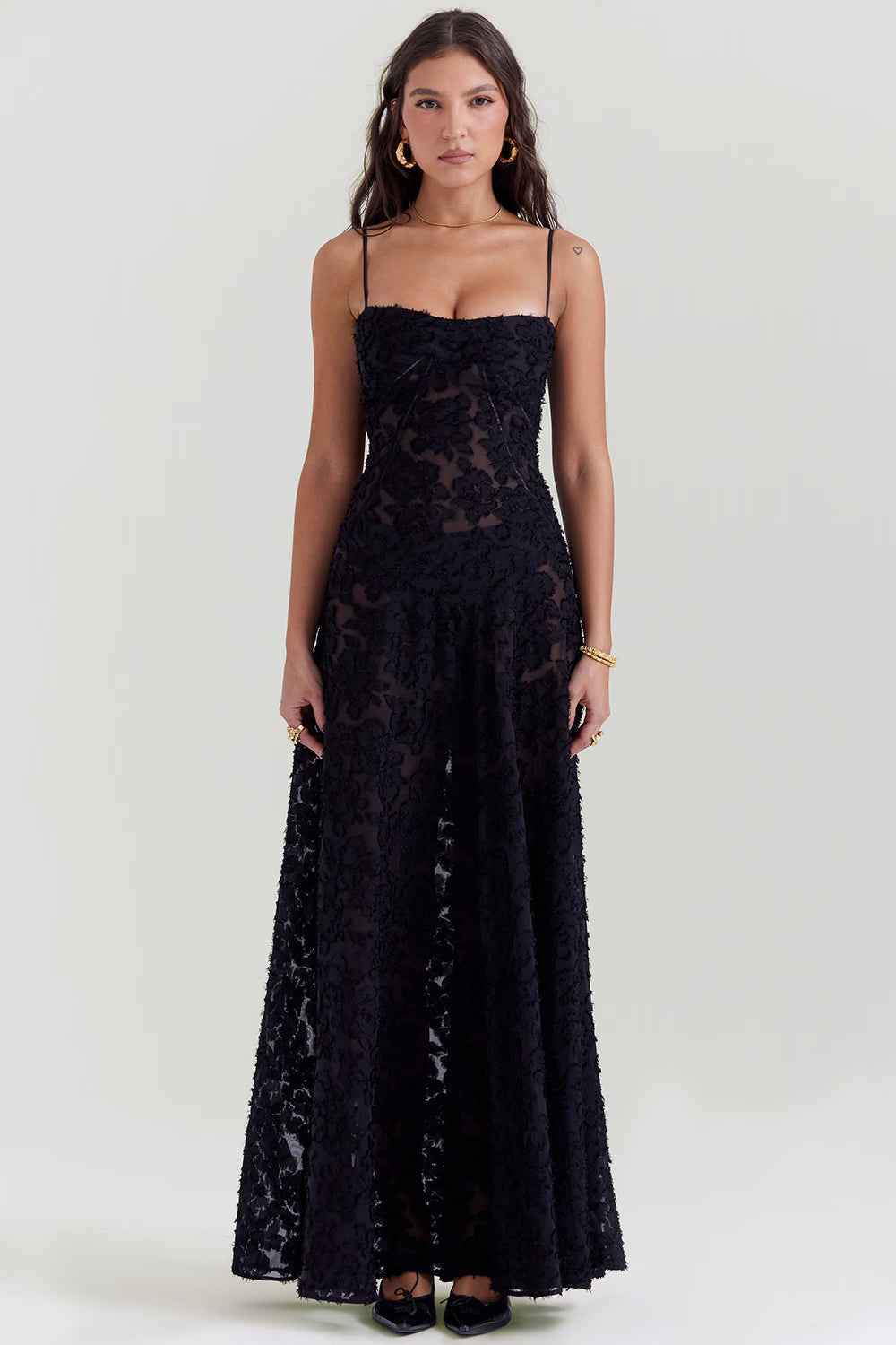 Adelle | Women's Floral Jacquard Lace-Back Maxi Dress
