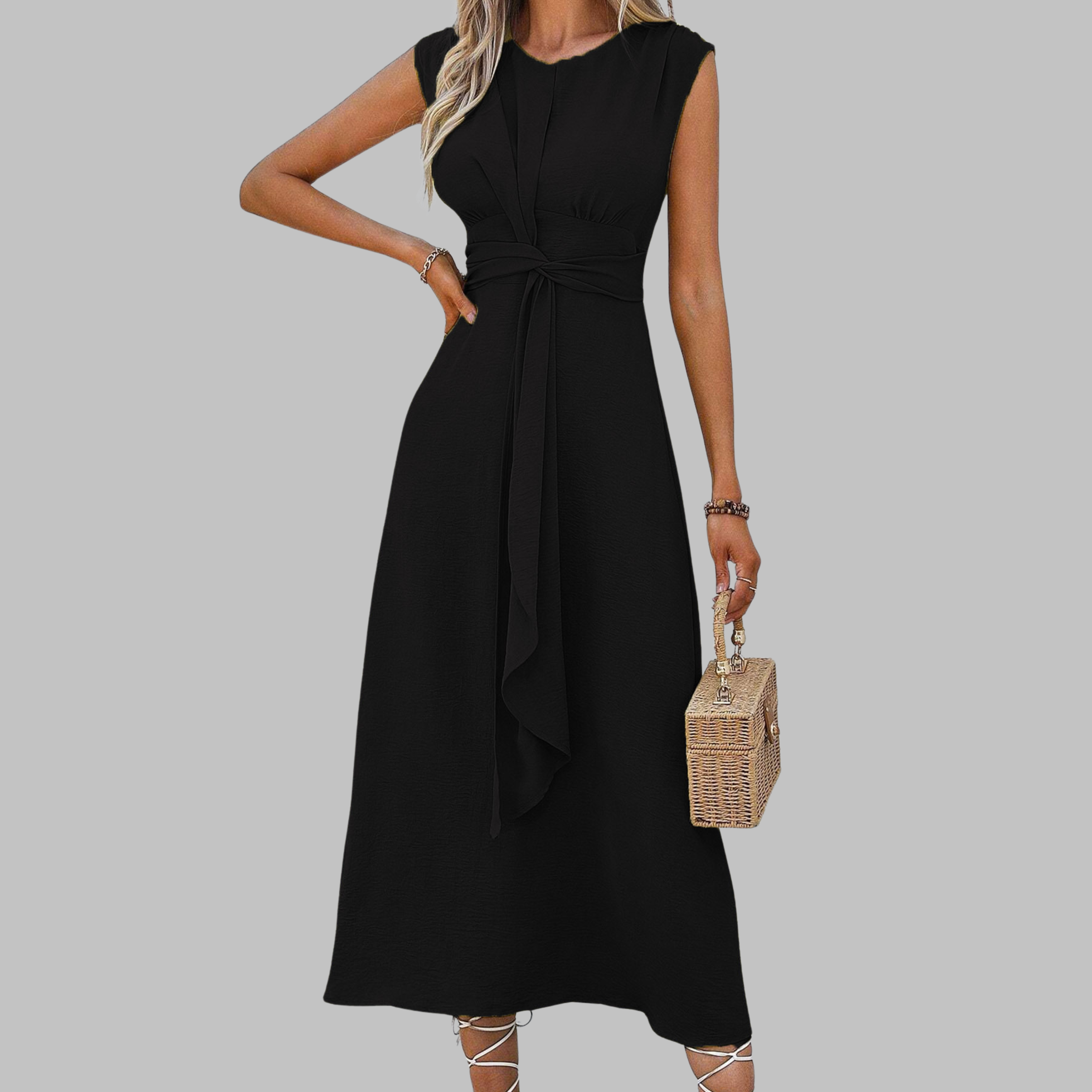 Dahlia | Elegant Sleeveless Round Neck Midi Dress