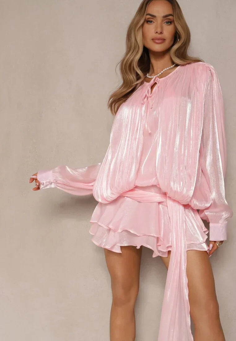 Sol | Women's Tiered Ruffle Lustrous Pleated Mini Dress