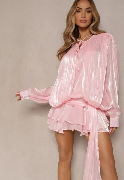 Sol | Women's Tiered Ruffle Lustrous Pleated Mini Dress