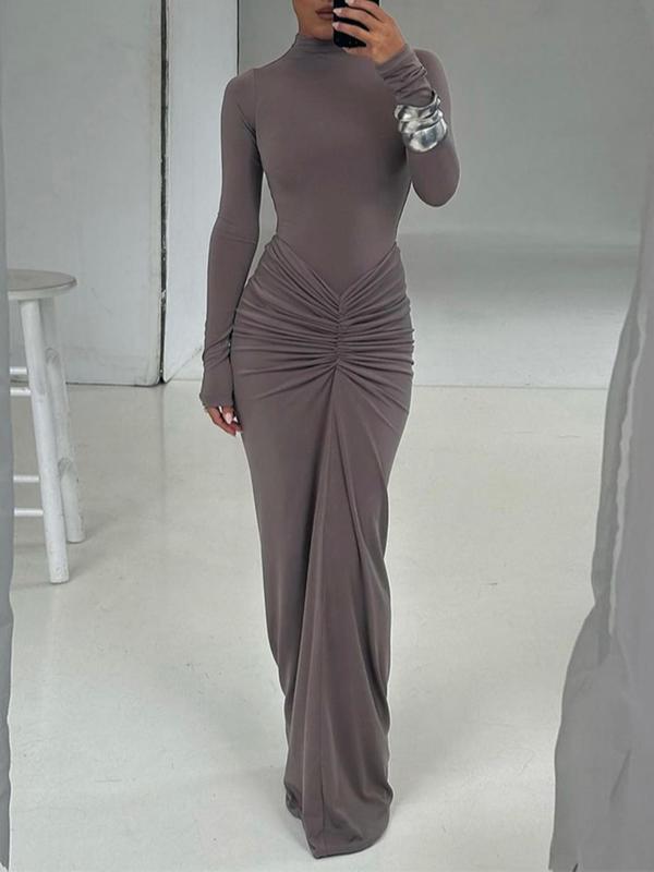 Gilded | Women's Classy Ruched Mock-Neck Maxi Dress