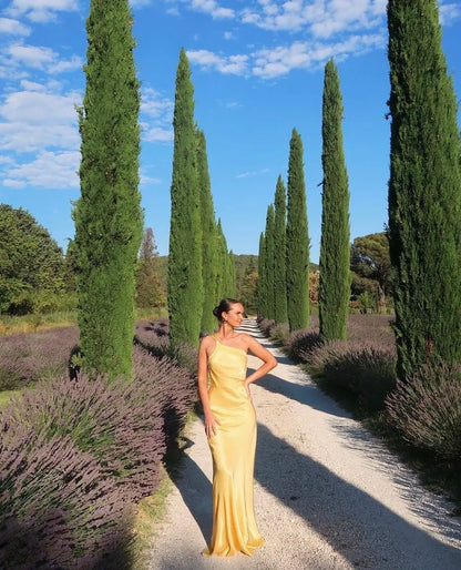 Amara | Women's Open-Back Draped Satin Maxi Dress