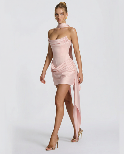 Lux | Women's Structured Corset Asymmetric Sash Mini Dress