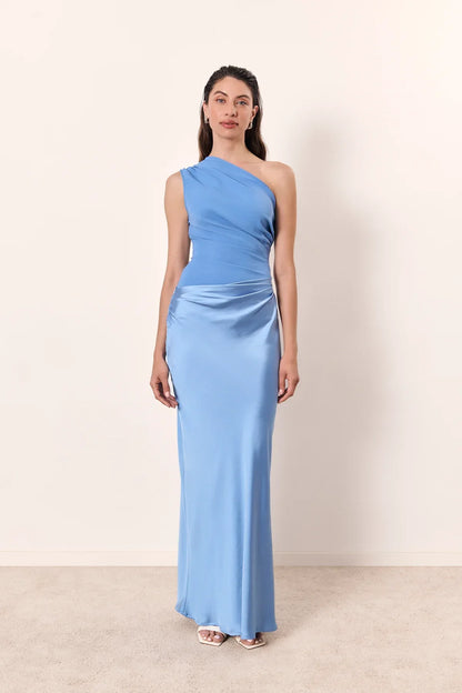 Zondra | Women's Asymmetrical Matte-Bodice Satin Maxi Dress