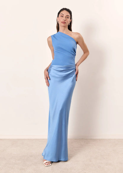 Zondra | Women's Asymmetrical Matte-Bodice Satin Maxi Dress