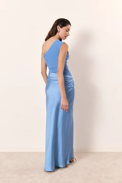 Zondra | Women's Asymmetrical Matte-Bodice Satin Maxi Dress