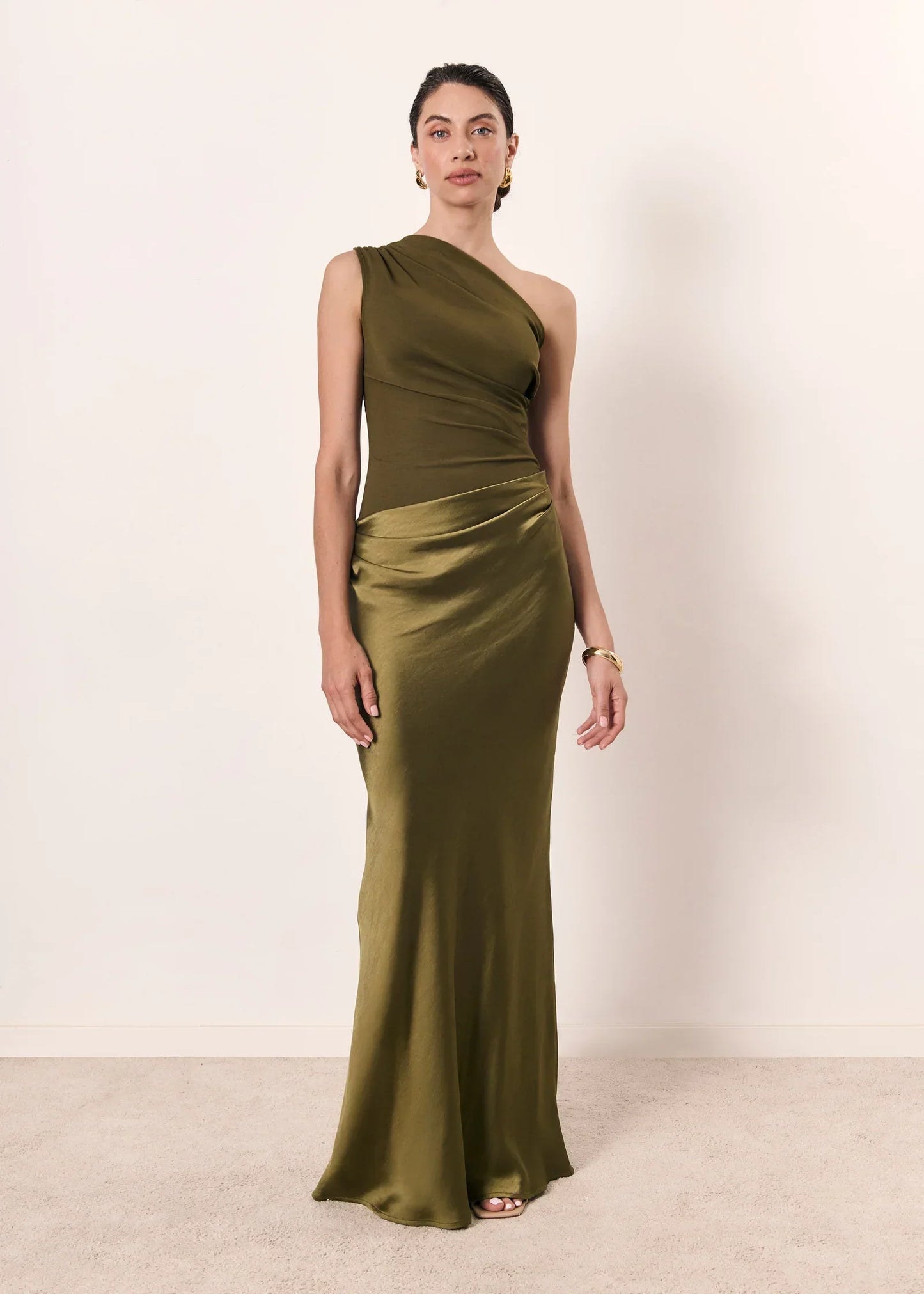 Zondra | Women's Asymmetrical Matte-Bodice Satin Maxi Dress