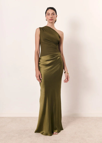 Zondra | Women's Asymmetrical Matte-Bodice Satin Maxi Dress