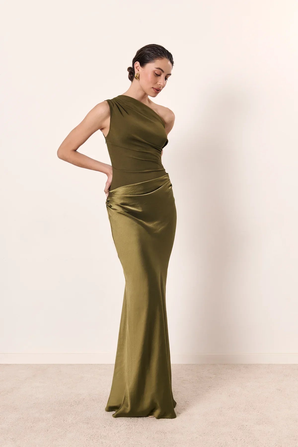 Zondra | Women's Asymmetrical Matte-Bodice Satin Maxi Dress