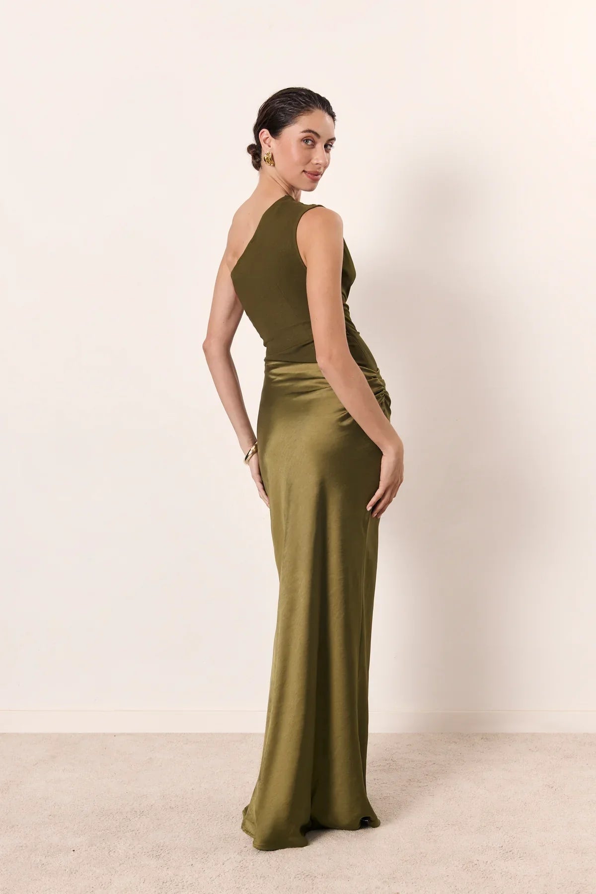 Zondra | Women's Asymmetrical Matte-Bodice Satin Maxi Dress