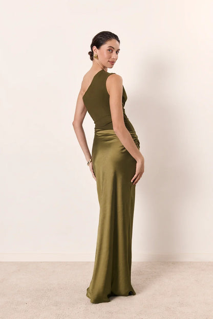 Zondra | Women's Asymmetrical Matte-Bodice Satin Maxi Dress