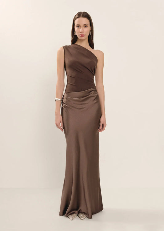 Zondra | Women's Asymmetrical Matte-Bodice Satin Maxi Dress