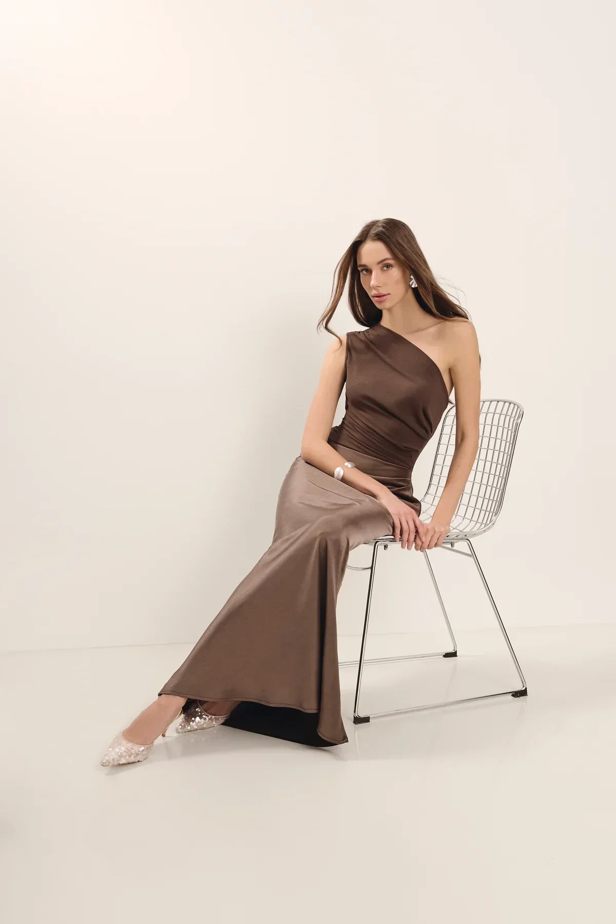 Zondra | Women's Asymmetrical Matte-Bodice Satin Maxi Dress