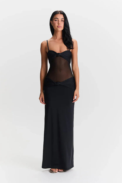 Eleina | Women's Strapless Sheer Mesh Cutout Maxi Dress
