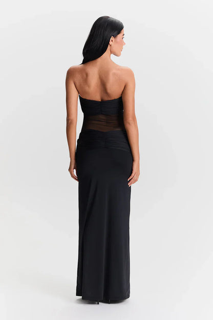 Eleina | Women's Strapless Sheer Mesh Cutout Maxi Dress