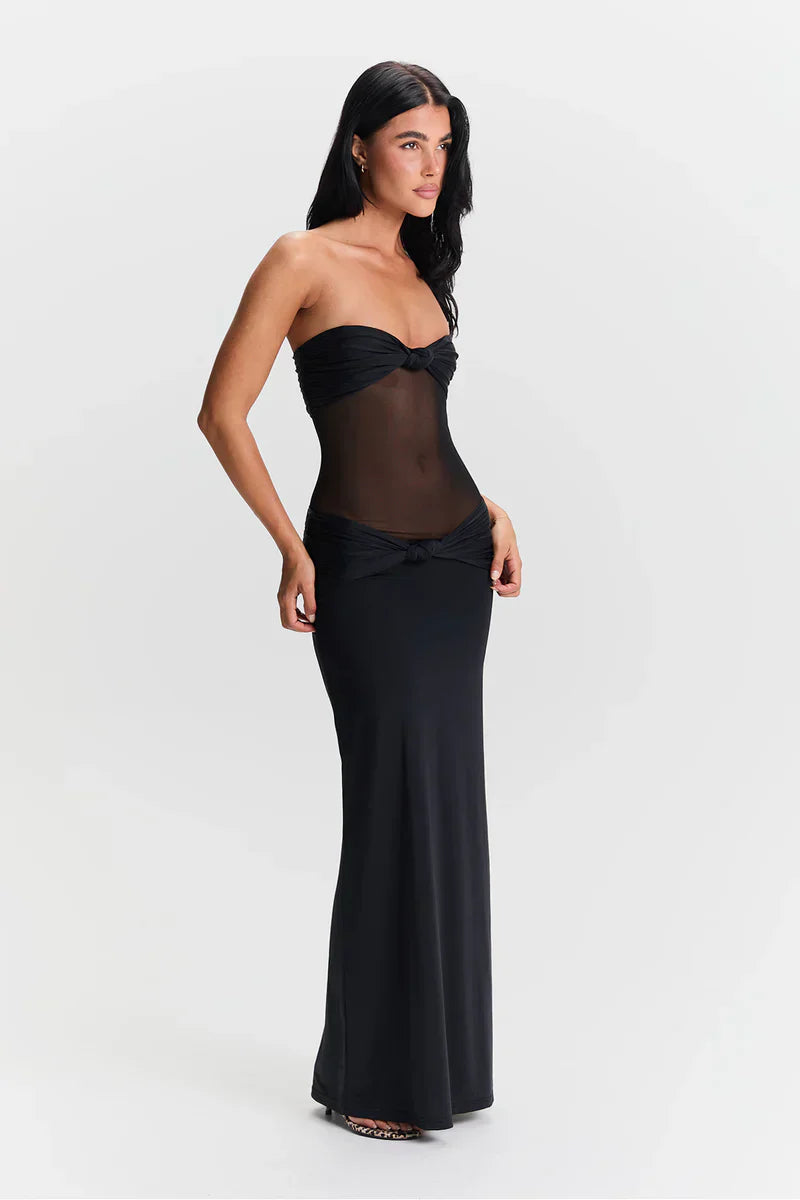 Eleina | Women's Strapless Sheer Mesh Cutout Maxi Dress