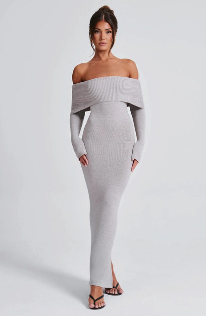 Angels | Premium Sculpting Stretch Off-Shoulder Knitted Maxi Dress