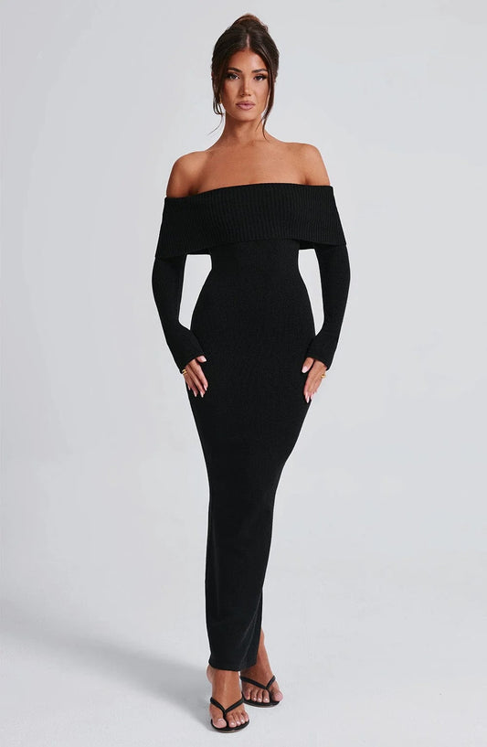 Angels | Premium Sculpting Stretch Off-Shoulder Knitted Maxi Dress