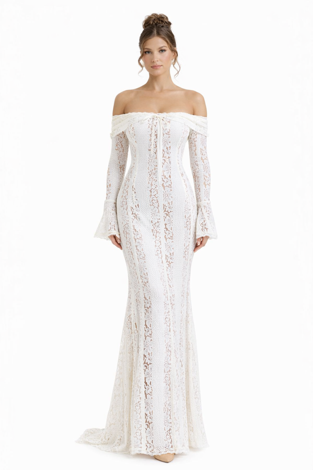 Annie | Women's Floral Lace Sculpting Sheer Mesh Maxi Dress