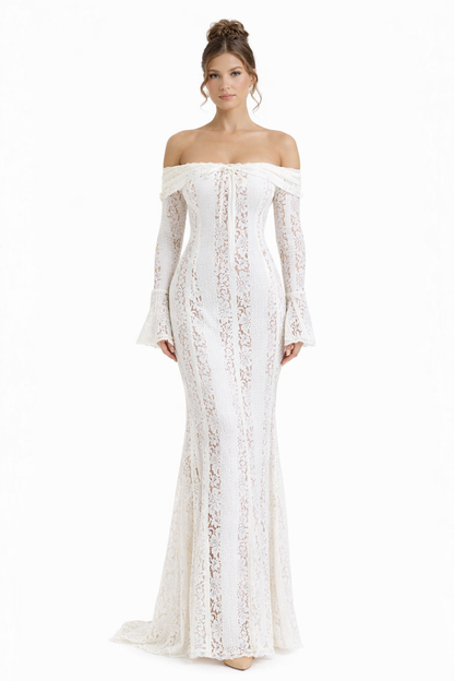 Annie | Women's Floral Lace Sculpting Sheer Mesh Maxi Dress