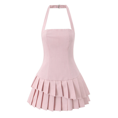 Freya | Women's Asymmetric Pleated Halterneck Mini Dress