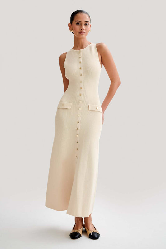 Gabriella | Women's Sleeveless Classic Ribbed Button-Front Dress