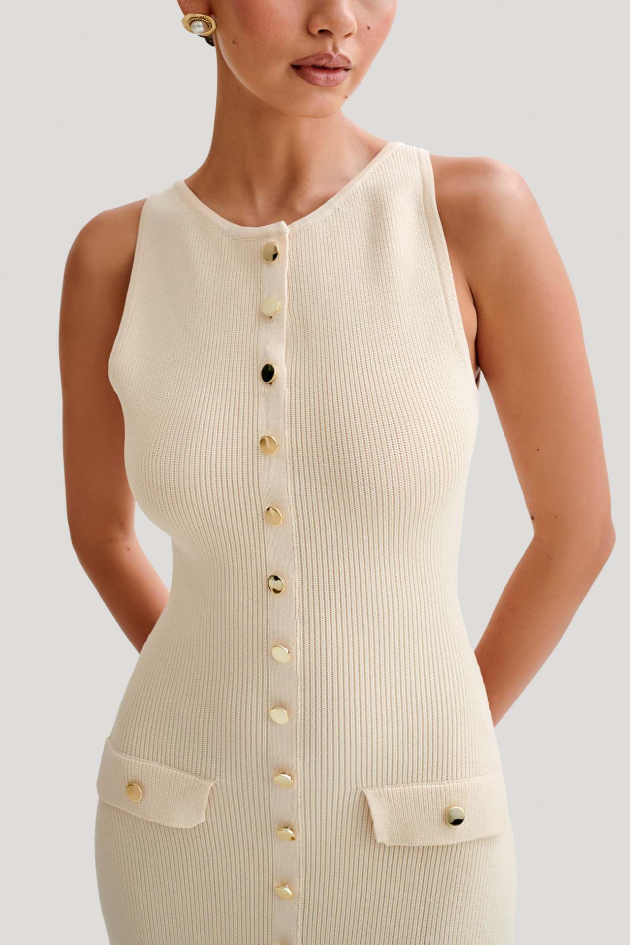 Gabriella | Women's Sleeveless Classic Ribbed Button-Front Dress