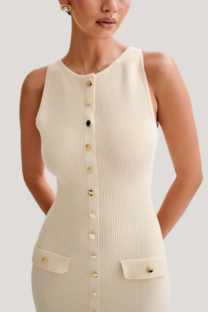 Gabriella | Women's Sleeveless Classic Ribbed Button-Front Dress