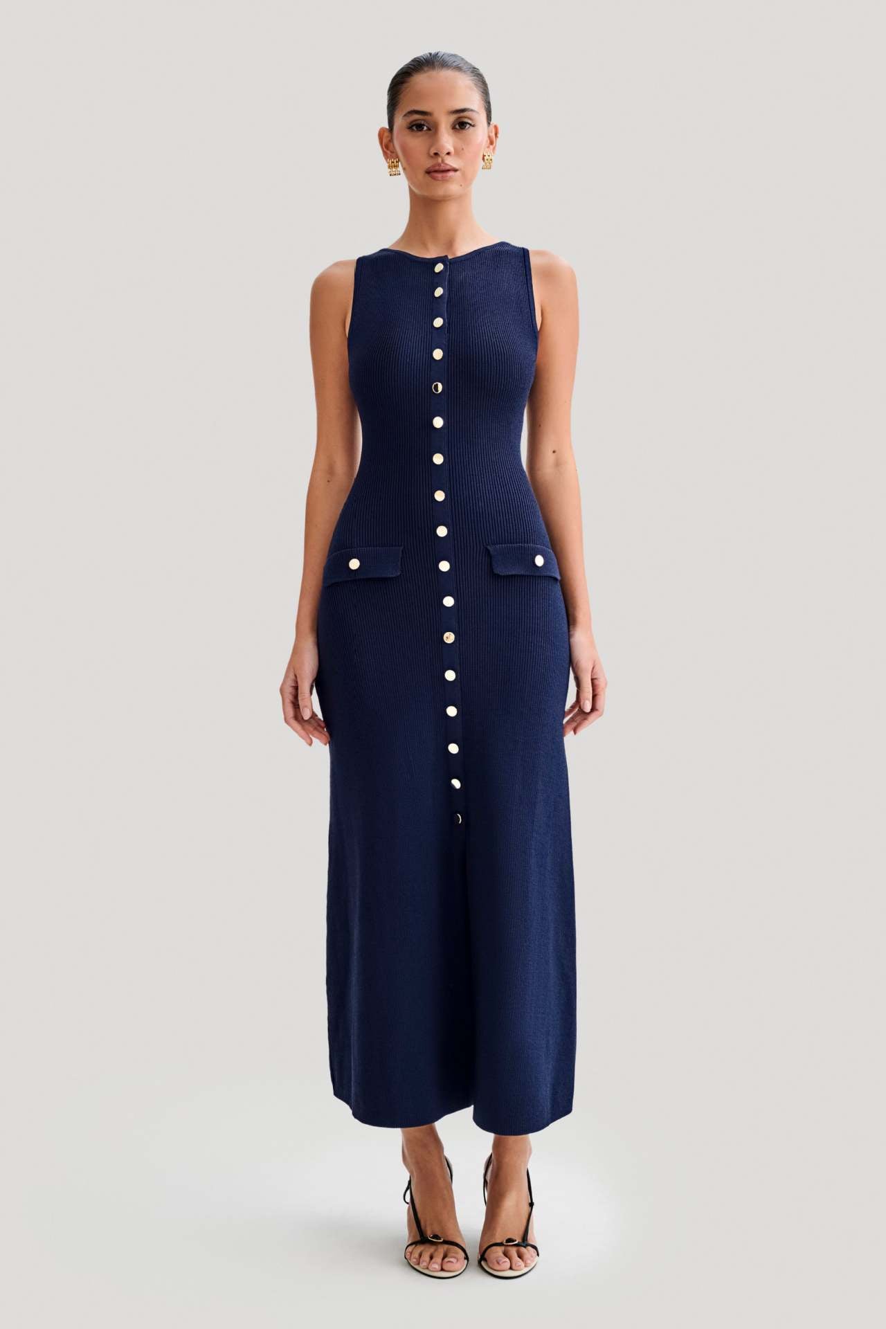 Gabriella | Women's Sleeveless Classic Ribbed Button-Front Dress