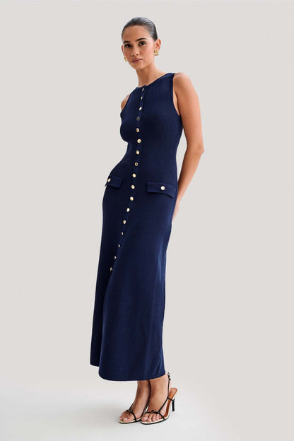 Gabriella | Women's Sleeveless Classic Ribbed Button-Front Dress