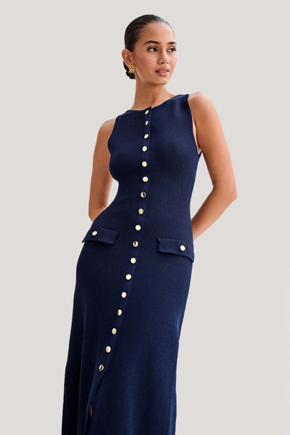 Gabriella | Women's Sleeveless Classic Ribbed Button-Front Dress