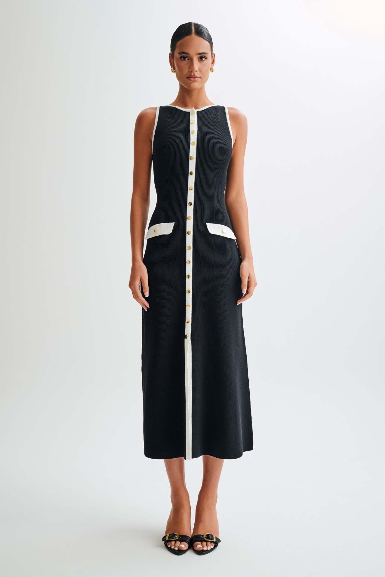 Gabriella | Women's Sleeveless Classic Ribbed Button-Front Dress