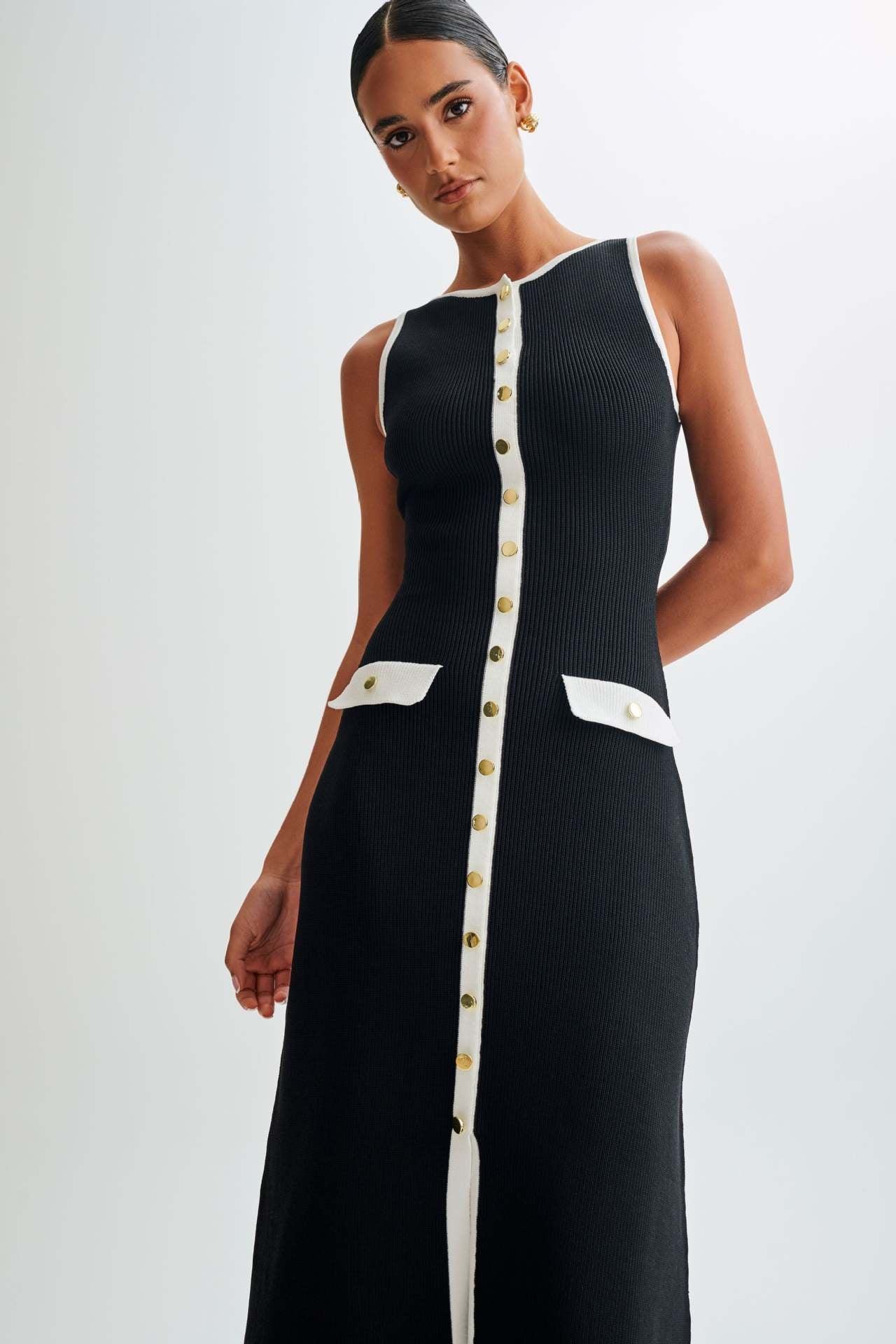 Gabriella | Women's Sleeveless Classic Ribbed Button-Front Dress