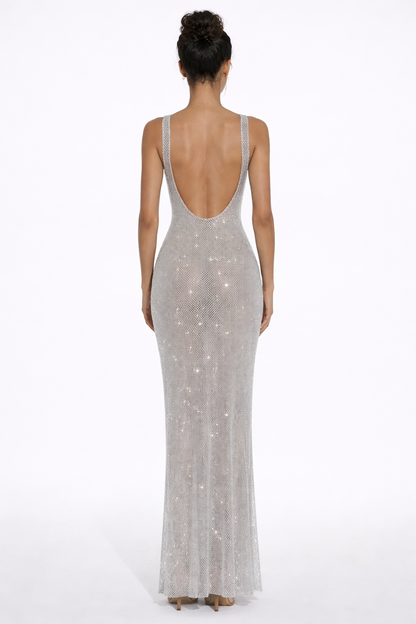 Olivia | Women's Square-Neck Crystal Mesh Embellished Maxi