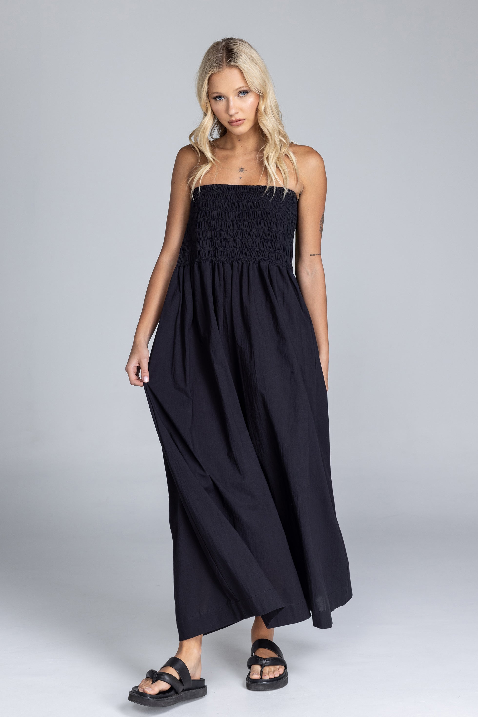 Carmelita | Women's Strapless Shirred Cotton Maxi Dress