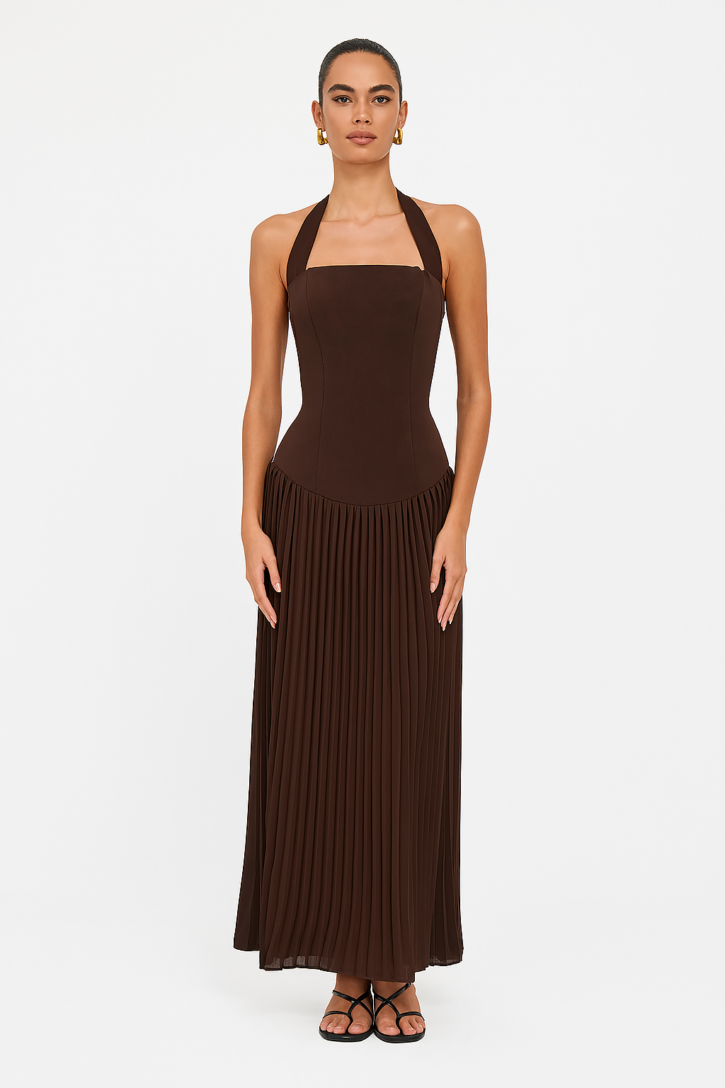 Stacy | Women's Pleated Halterneck Sculpting Maxi Gown