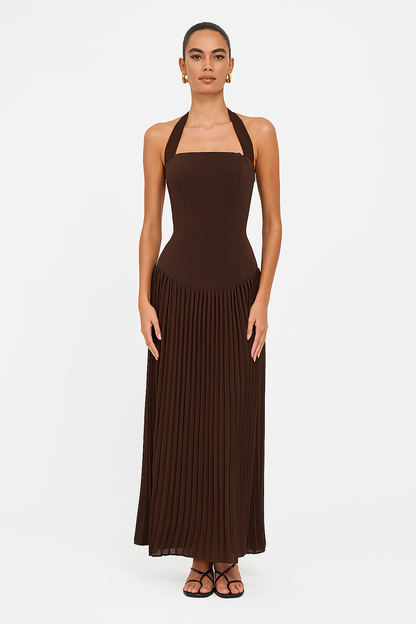 Stacy | Women's Pleated Halterneck Sculpting Maxi Gown