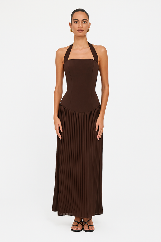 Stacy | Women's Pleated Halterneck Sculpting Maxi Gown