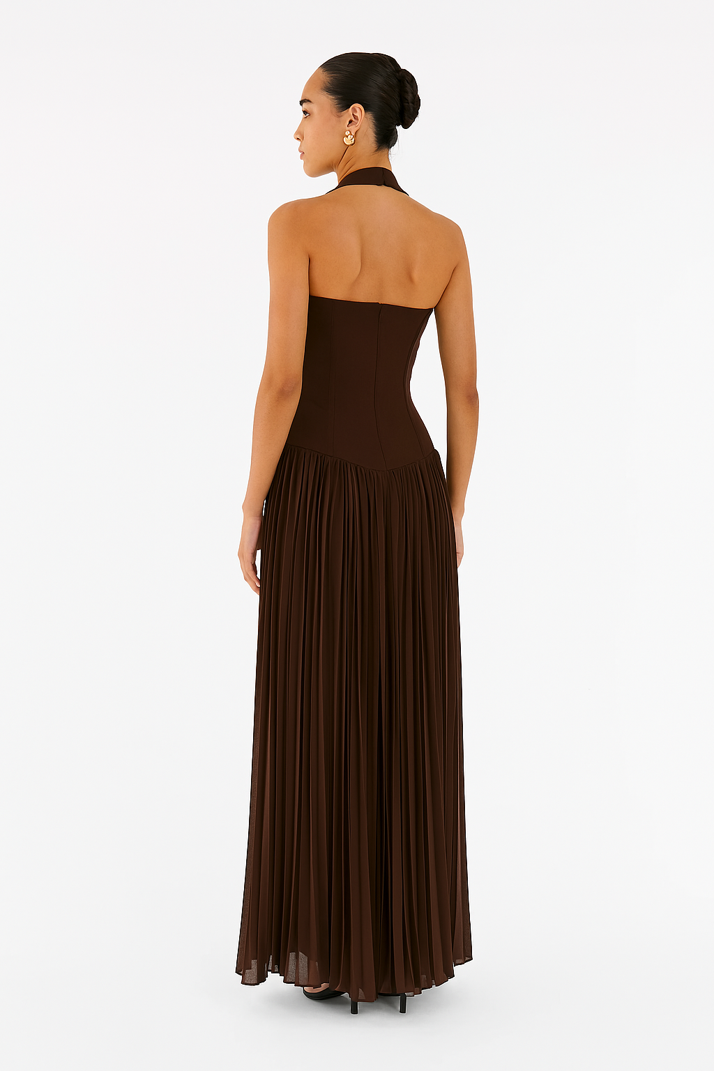 Stacy | Women's Pleated Halterneck Sculpting Maxi Gown