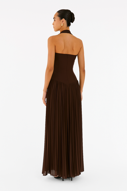 Stacy | Women's Pleated Halterneck Sculpting Maxi Gown