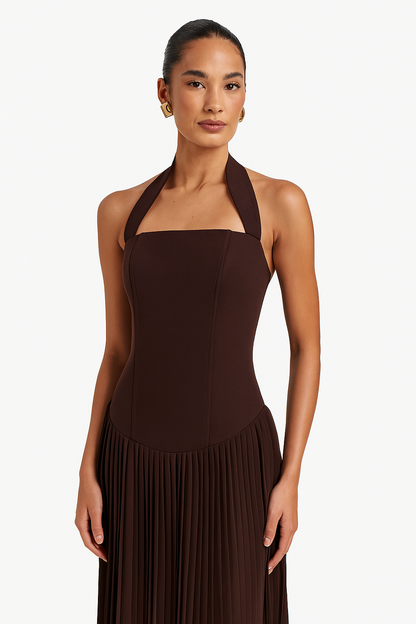 Stacy | Women's Pleated Halterneck Sculpting Maxi Gown