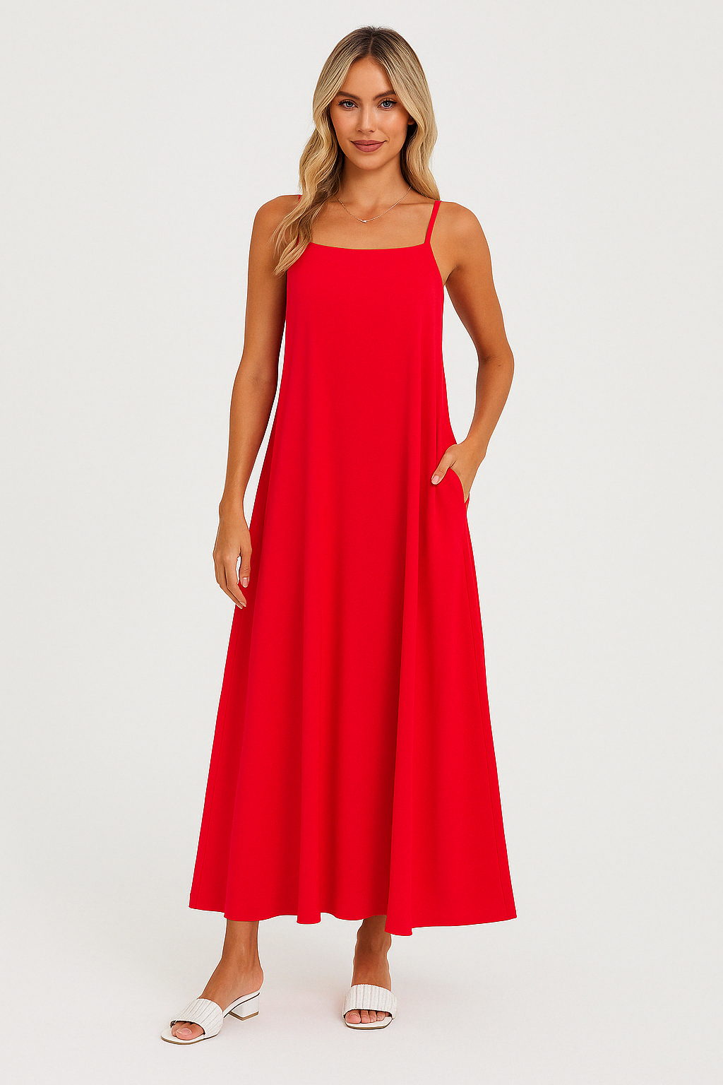 Celina | Women's Spaghetti Strap A-Line Knit Midi Dress