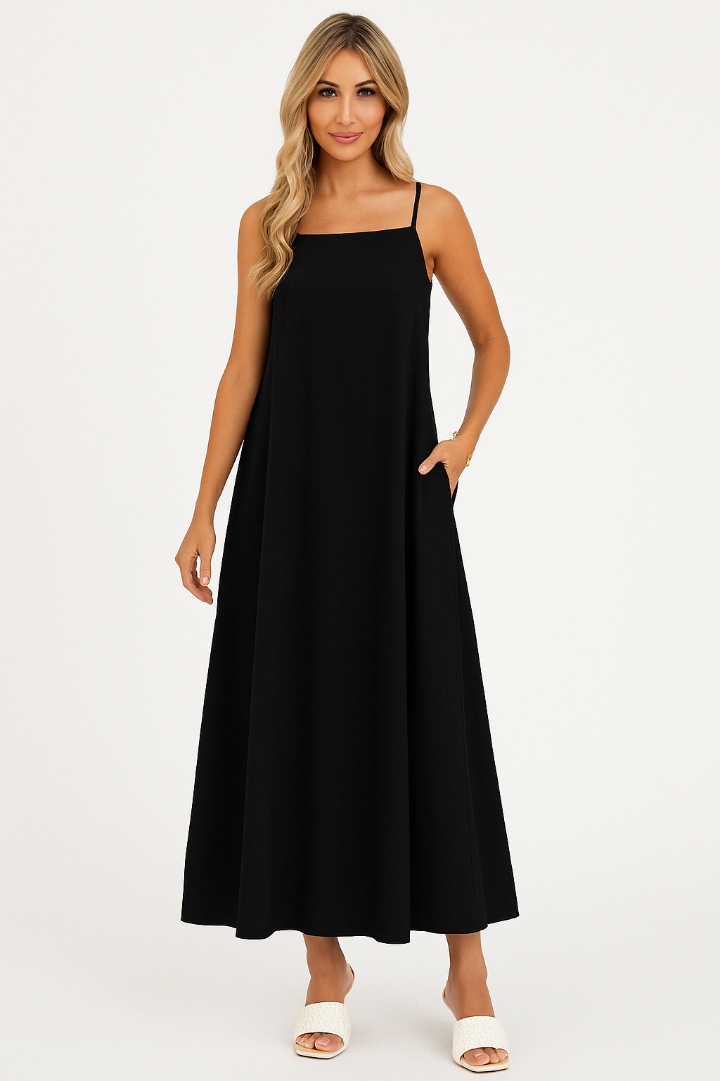 Celina | Women's Spaghetti Strap A-Line Knit Midi Dress