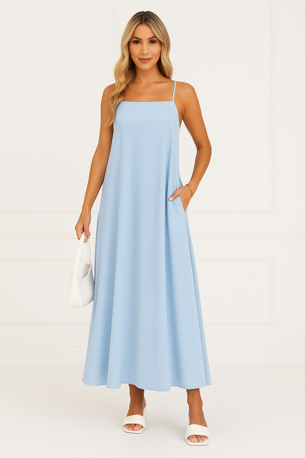 Celina | Women's Spaghetti Strap A-Line Knit Midi Dress